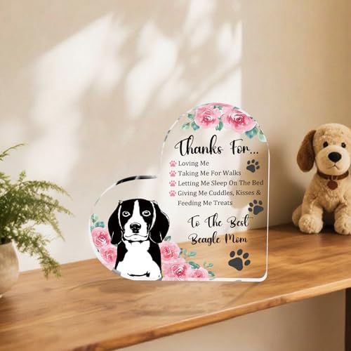 Beagle Mom Acrylic Heart Table Plaque Dog Lover Gift for Women