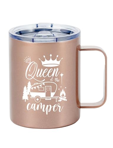 Camping Coffee Mug - Rose Gold 12oz Travel Cup for RV & Glamping Enthusiasts
