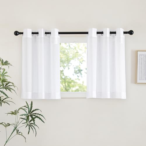 NICETOWN White Short Kitchen Curtains 42"W x 30"L - 2 Panels Grommet Sheer Window Treatments