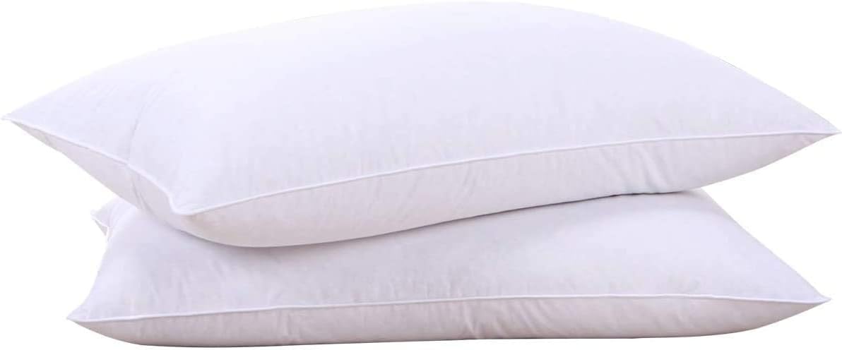 Puredown® King Size Goose Feather & Down Pillows - Soft Cotton Cover, Set of 2 for Ultimate Comfort