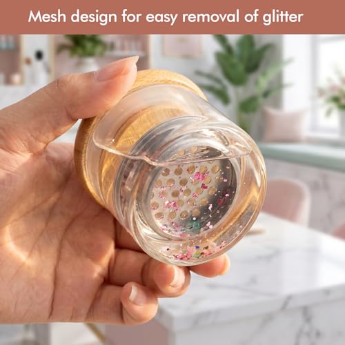KCGANI Glass Nail Art Brush Cleaner Cup with Lid and Metal Mesh Filter