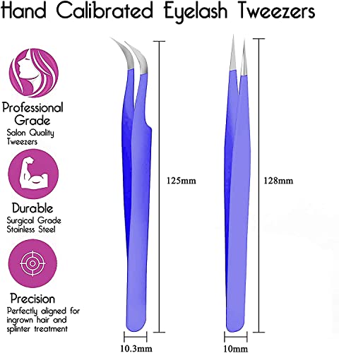 SIVOTE Eyelash Extension Tweezers for Classic & Volume Lashes, 2-Pack Purple