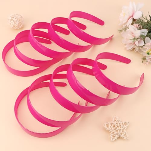 Wecoe 10pcs Rose Red 1-Inch Wide Plastic Headbands with Teeth for Women