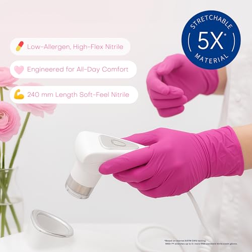 Supmedic Nitrile Exam Gloves, 4 Mil Powder-Free, Small Rose Orchid, 100Ct