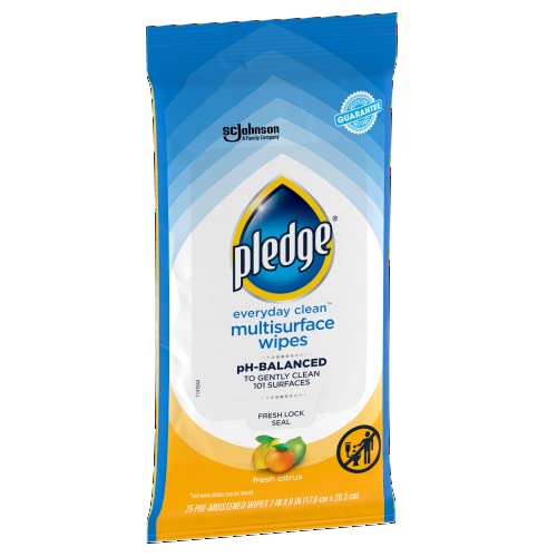 Pledge Multi Surface Wipes Fresh Citrus Pack of 1, 25 Count - Gentle & Effective Cleaning