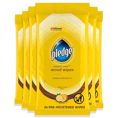 Pledge Lemon Furniture Wipes 24 Count Pack of 6 - Multi-Surface Wood & Home Care