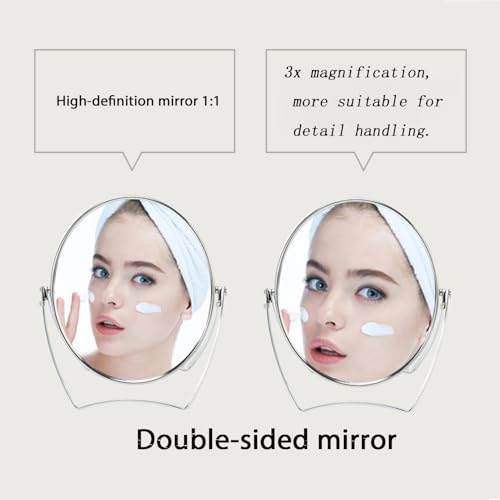 WMugthome 4-Inch Portable Makeup Mirror, 1X/3X Magnification Silver Desk Mirror