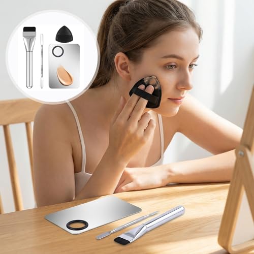 HJZHII 4-Piece Stainless Steel Makeup Foundation Mixing Palette Set