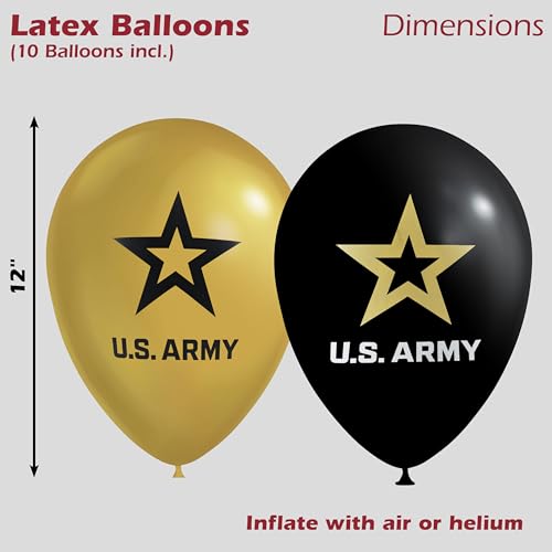 U.S. Army Balloons - 10-Pack Black & Gold Latex Party Decor