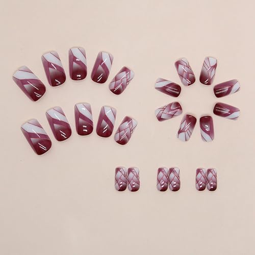 Wine Red Medium Square Press on Nails Glossy False Nails Set