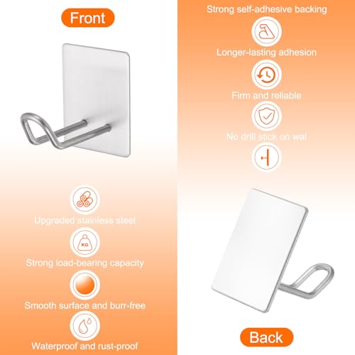 HARFINGTON Waterproof Stainless Steel Adhesive Wall Hooks - 2 Pack