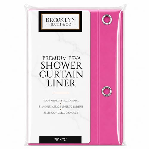 Home Expressions 3-Gauge Vinyl Shower Curtain Liner 70x72 - Odor-Free with Magnetic Weights - Neon Pink