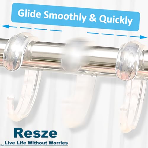 Resze 12PCS Clear C-Shape Shower Curtain Hooks, Smooth Sliding Rings