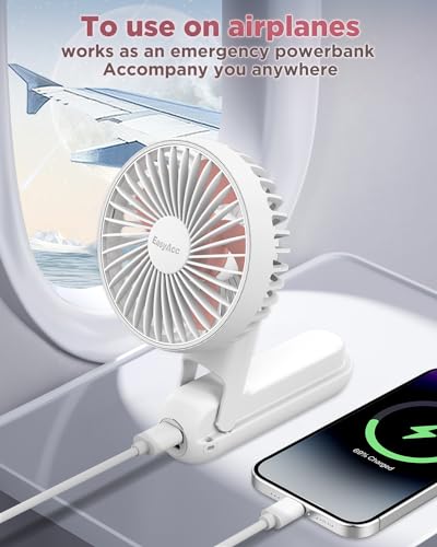 EasyAcc Portable Handheld Fan with 2600mAh Battery, 5 Speeds, Pink