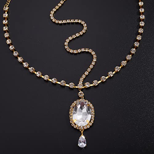 Missgrace Gold Rhinestone Waterdrop Bridal Head Chain Headpiece