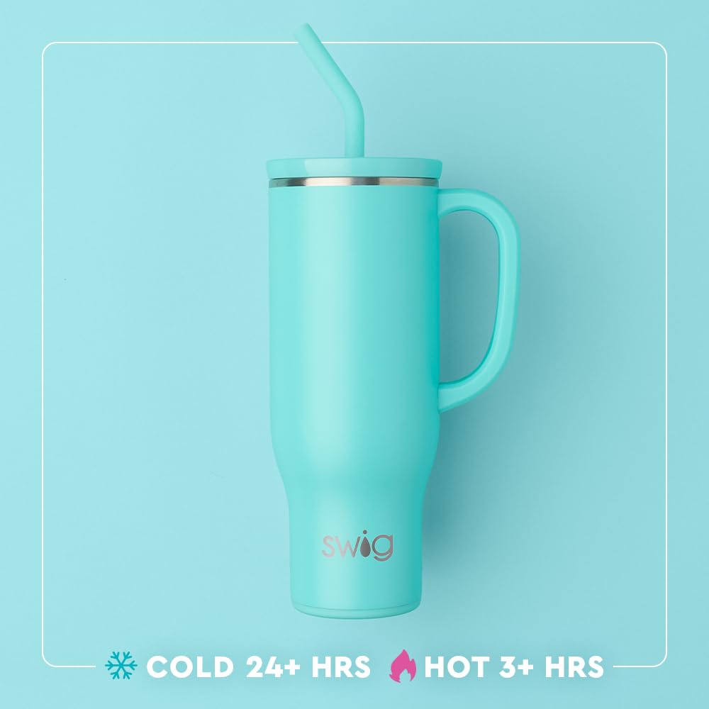 Swig Life 30oz Mega Mug, 30oz Tumbler with Handle and Straw, Large Insulated Tumblers, Cup Holder Friendly Travel Mug, Stainless Steel 30 oz Tumbler, Reusable Insulated Water Bottle (High Tide)