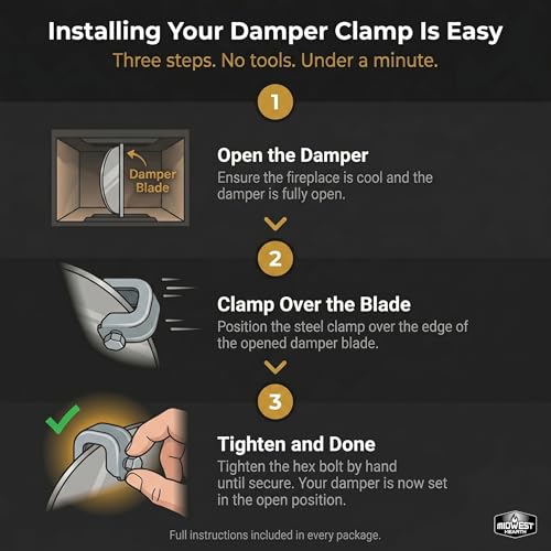 Midwest Hearth Fireplace Damper Clamp for Gas Logs - FHA Approved Steel