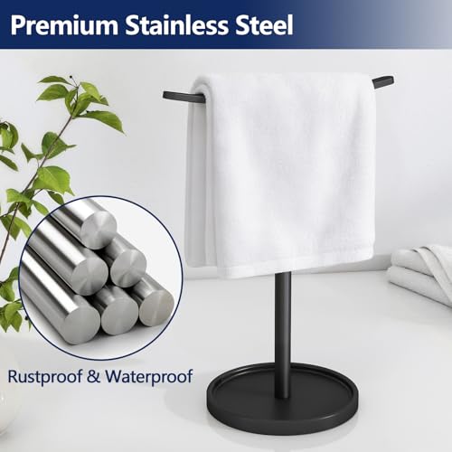 STWWO Stainless Steel Hand Towel Holder Stand - Black T-Shaped Rack