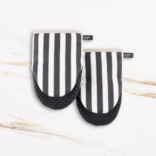 Kate Spade New York Botanical Stripe Mini Oven Mitt 2-Pack Set, 5.5" x 8", Black/Beige