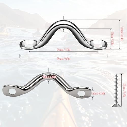 10 PCS Stainless Steel Bimini Top Hardware, Pad Eye Straps for Boat with 20PCS Screws, Kayak Deck Boat Cleats Eye Loops Tie Down