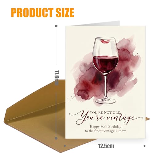 Funny Vintage Wine 80th Birthday Card for Women | 5x7 with Envelope