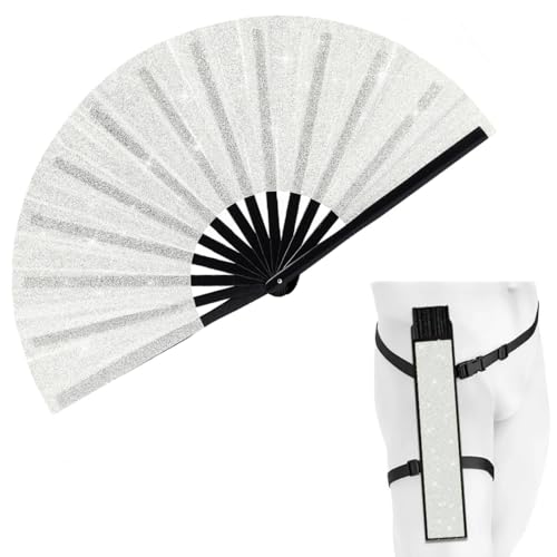 13-Inch Folding Bamboo Fan with Holster for Dance & Events