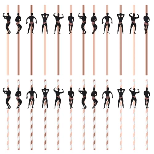 Atiloy 7.75 Inch Disposable Bachelorette Party Straws - 24 Pcs Funny Dancer Designs for Bridal Shower & Girls Night