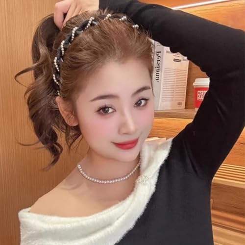 Black Pearl Headband Vintage High Cranium Non-Slip Hair Band
