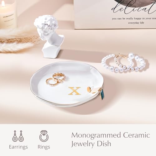 Personalized Ceramic Ring Dish with Letter X - Elegant Jewelry Tray