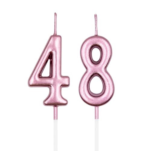 Rose Gold Birthday Candles Set - Numbers 48 & 84 for Cake