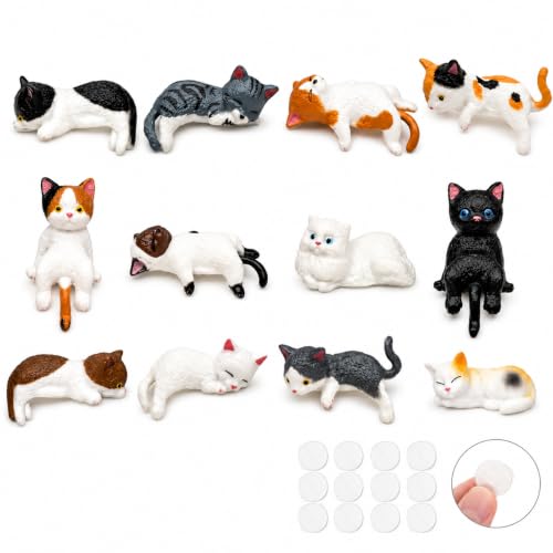 12-Piece Mini Cat Figurines - Cute Resin Desk & Monitor Decor