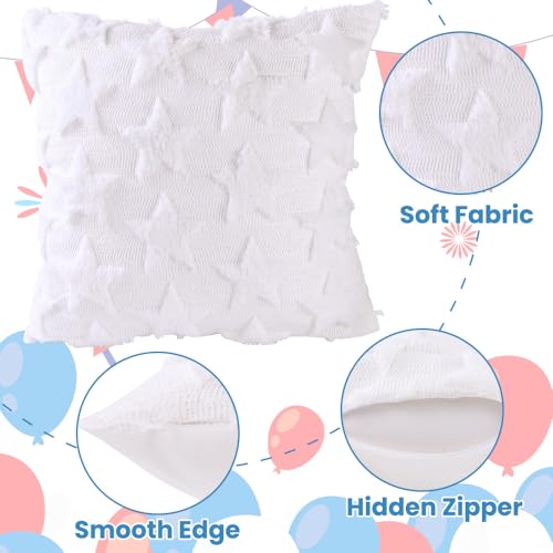 Heirloom Haven 4th of July White Star Throw Pillow Covers Set of 2, 18x18 Inch Holiday Decor