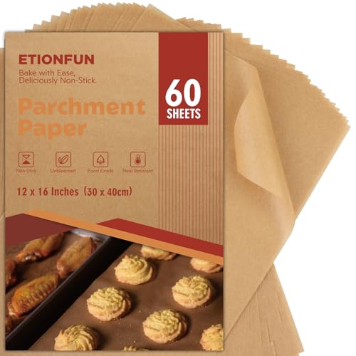 60 Sheets Unbleached Parchment Paper for Baking - 12x16 Inches