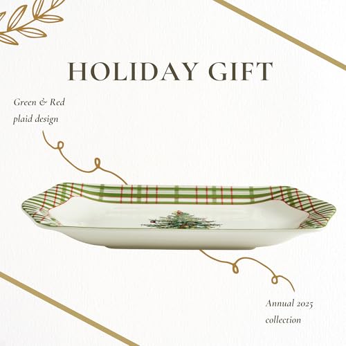 Spode Christmas Tree Checkered Porcelain Collector Tray Holiday Serving