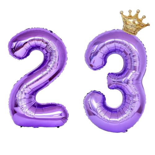 32-Inch Purple Number 23 Balloon Set with Gold Crown for Celebrations