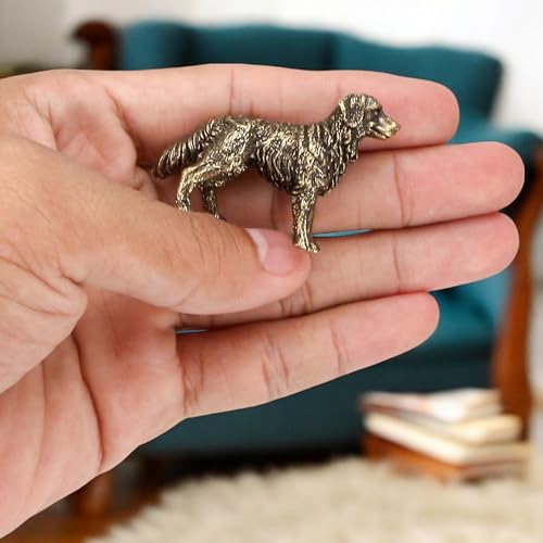 Solid Brass Mini Golden Retriever Dog Figurine – 1.85" Retro Animal Statue