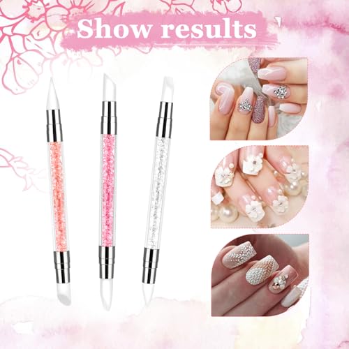 3 Pcs Dual Tipped Silicone Nail Art Brushes & Carving Pens