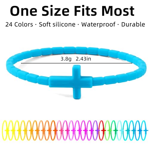 24Pcs Rubber Cross Bracelets - 24 Colors Silicone Stretch Wristbands
