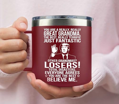 Grandma Gifts Mug - 14oz Burgundy Insulated Stainless Steel - Variation of GRANDMA