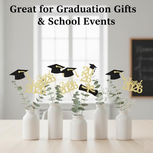 2026 Graduation Decorations - Black & Gold Glitter Centerpieces