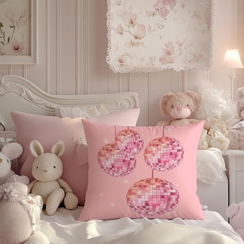 Pink Disco Ball Pillow Cover - 18x18 Retro Y2K Room Decor