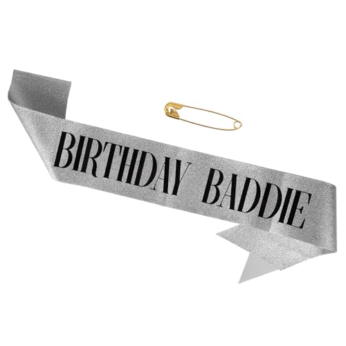 Glitter Birthday Baddie Sash with Safety Pin - Party Accessory