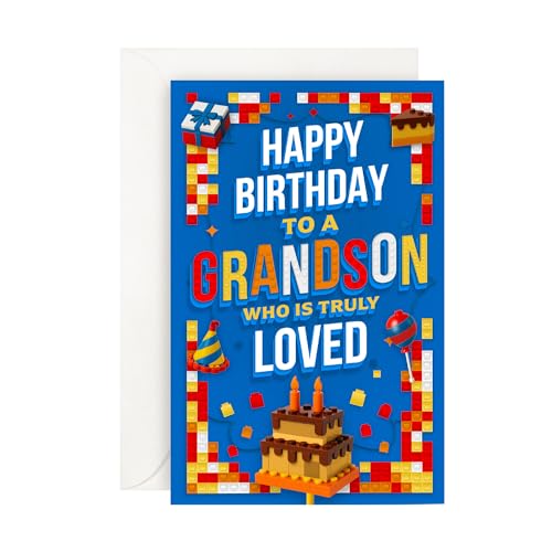Blue Grandson Birthday Card - Made in USA, Eco-Friendly Thick Cardstock, Premium Envelope, 5x7.75in