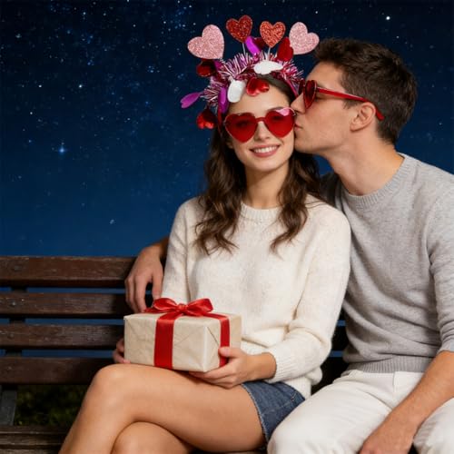 Valentine Red Glitter Heart Headband for Women Romantic Party Hair Accessory