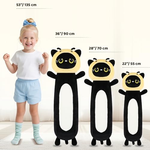 22-Inch Bee Cat Plush Body Pillow Toy – Soft Kawaii Stuffed Animal