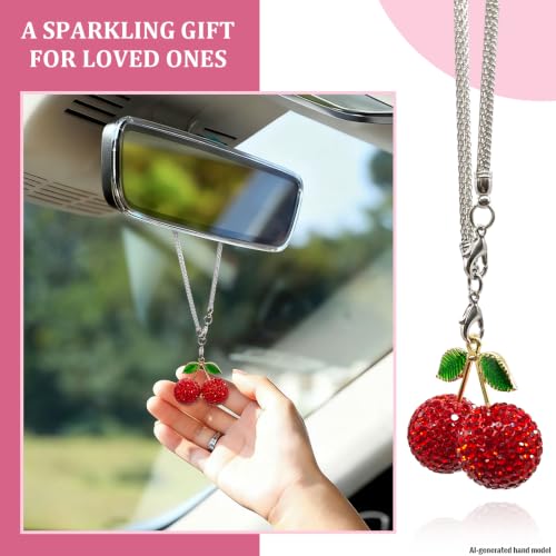 Sparkly Cherry Rear View Mirror Charm - Cute Car Decor for Women