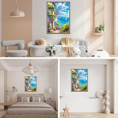 NebuIuxe 5D Diamond Painting Kit, Mediterranean Coastal Scene 12x16 Inch