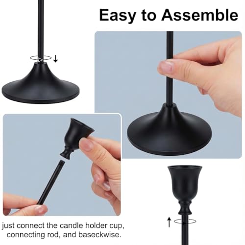 Qynoro Black Taper Candle Holders - Set of 3 Metal Candlestick Stands
