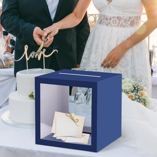 Navy Blue Wedding Card Box with Clear Window – 7.9 Inch