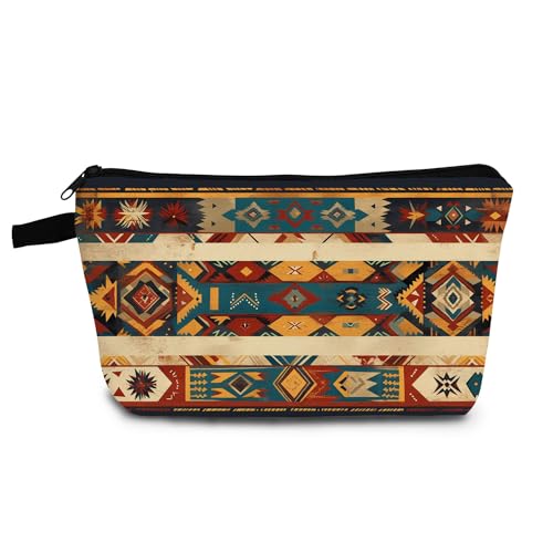 Aztec Geometric Makeup Bag Small Cosmetic Toiletry Pouch Zipper Organizer